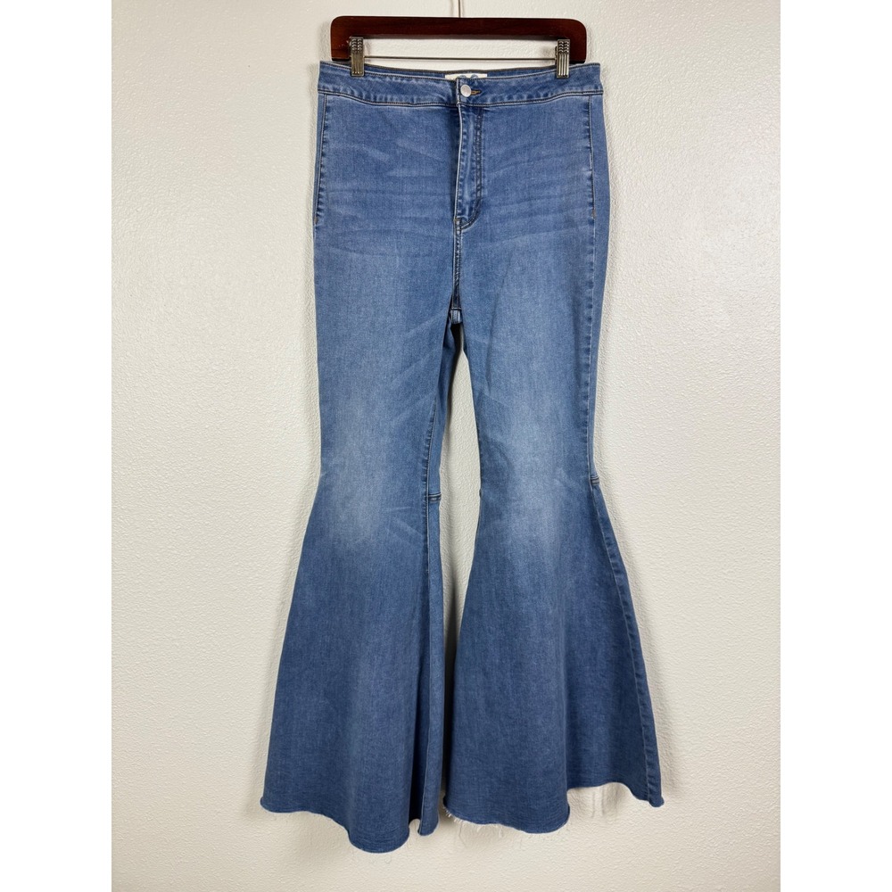 We The Free Jeans Women 30 Blue Just Float On Flare High Rise Raw Hem Denim